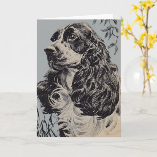 Carte belle cocker spaniel (Fleur jaune)