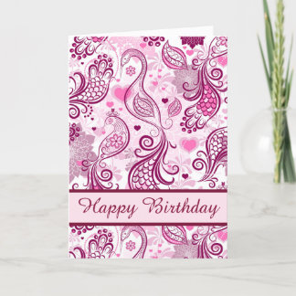Carte Belle conception d'oiseaux roses Joyeux anniversai
