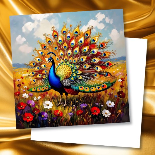 Carte Belle couverture de paon or et bleu
