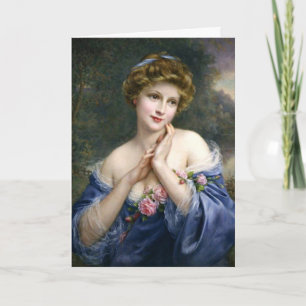 Carte Belle Dame vintage En Bleu