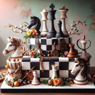 CARTE BELLE ÉCHECS THÈME BIRTHDAME GÂTEAU D'ANNIVERSAIRE