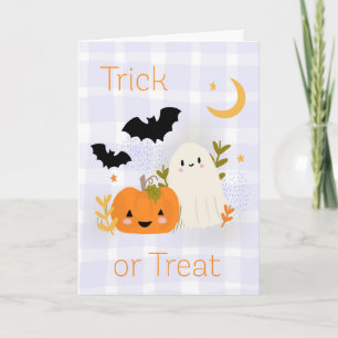Carte Belle Fantôme et Citrouille Halloween Chute ou Tra