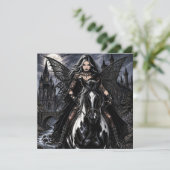 Carte Belle Fée Gothique sur Cheval Noir (Debout devant)