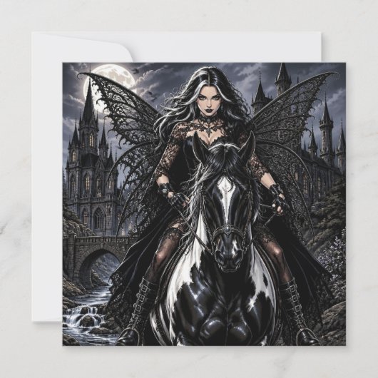 Carte Belle Fée Gothique sur Cheval Noir (Devant)