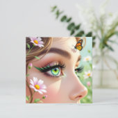 Carte Belle fée verte et blanc papillon (Debout devant)