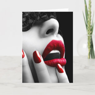 Carte Belle femme avec le masque noir de dentelle