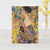 Carte Belle femme avec ventilateur par Klimt (Fleur jaune)