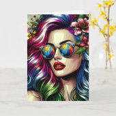 Carte Belle femme dans la ville (Fleur jaune)