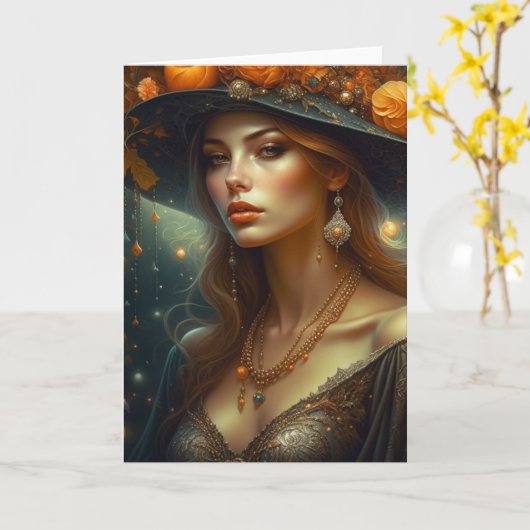 Carte Belle femme en Casquette Ethereal Ai Art (Fleur jaune)