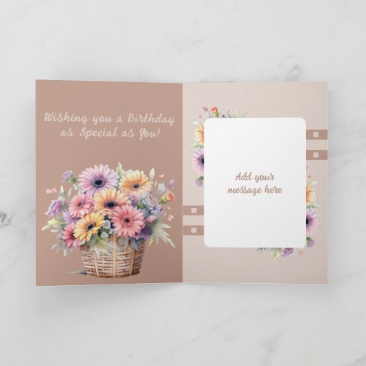 Carte Belle femme gerbera fleurs marron anniversaire (Intérieur)