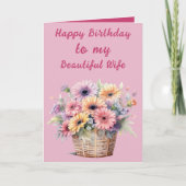 Carte Belle femme gerbera fleurs rose anniversaire (Devant)