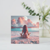 Carte Belle femme méditant sur la plage vierge (Debout devant)