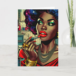 Carte Belle Femme Se Mettant du Rouge à Lèvres