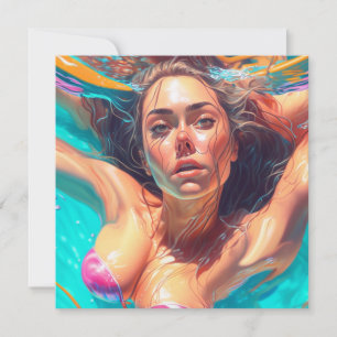 Carte Belle femme sous l'eau, art IA