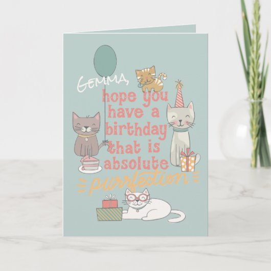 Carte Belle fête chats anniversaire Purr fection (Devant)
