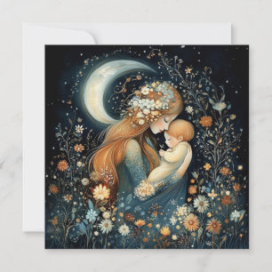 Carte Belle Fête des Mères Florale Mère et Bébé