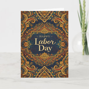 Carte Belle Fête du Travail avec dorure et motif à volut