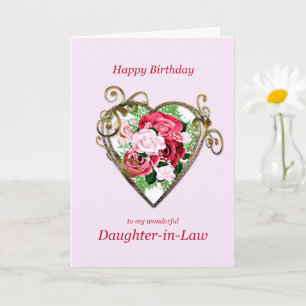 Carte Belle-fille Anniversaire Antique Peint Rose