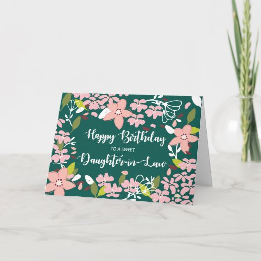 Carte Belle-fille Fleurs vertes d'anniversaire (Devant)
