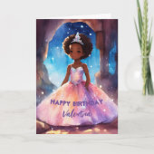 Carte Belle fille robe pleine princesse anniversaire (Devant)