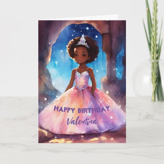 Carte Belle fille robe pleine princesse anniversaire (Devant)