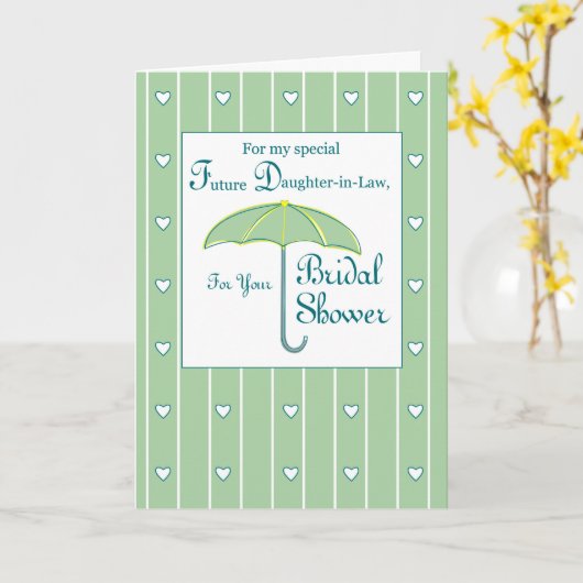 Carte Belle-fille, Vert, Parapluie de Fête de Fiançaille (Fleur jaune)