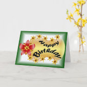 Carte Belle fleur rouge et or en vert (Fleur jaune)