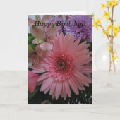 Carte Belle Fleurs rose et violet Anniversaire (Fleur jaune)