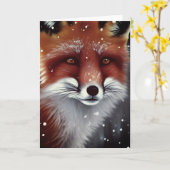 Carte Belle Fluffy Renard Rouge en neige Noël (Fleur jaune)