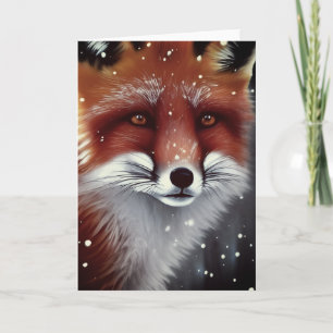 Carte Belle Fluffy Renard Rouge en neige Noël