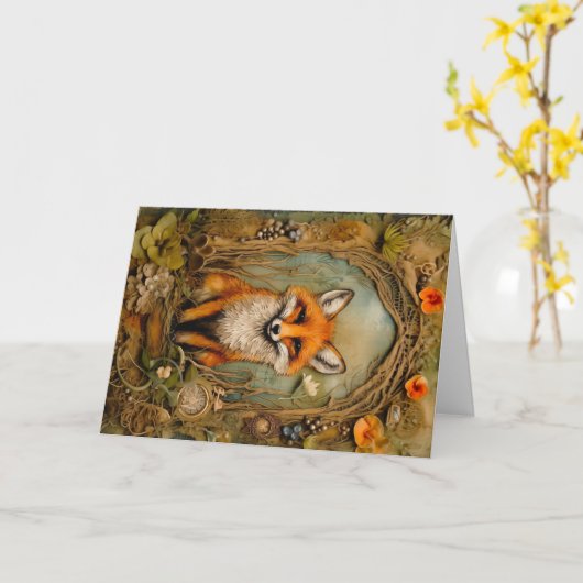 Carte Belle forêt Animaux Faune Fox Salutation (Fleur jaune)