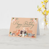 Carte Belle forêt de bois Animaux Anniversaire (Fleur jaune)