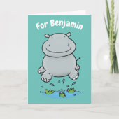 Carte Belle hippo saut de dessin animé anniversaire pers (Devant)