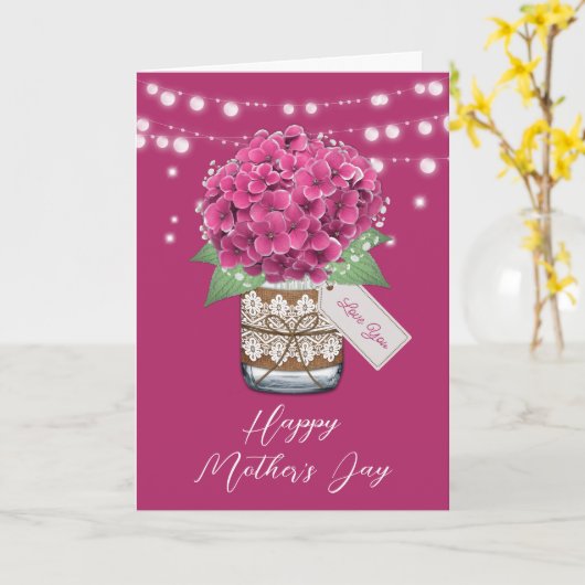 Carte Belle Hydrangea rose Rustique fête des mères (Fleur jaune)