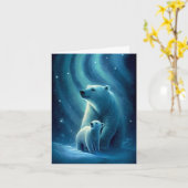 Carte Belle illustration d'une mère ours polaire et de s (Fleur jaune)