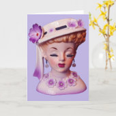 Carte Belle Lady Head Vase Purple Flowers 1960 Poupée (Fleur jaune)