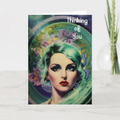 Carte Belle Lavande & Green Retro Style Space Woman (Devant)