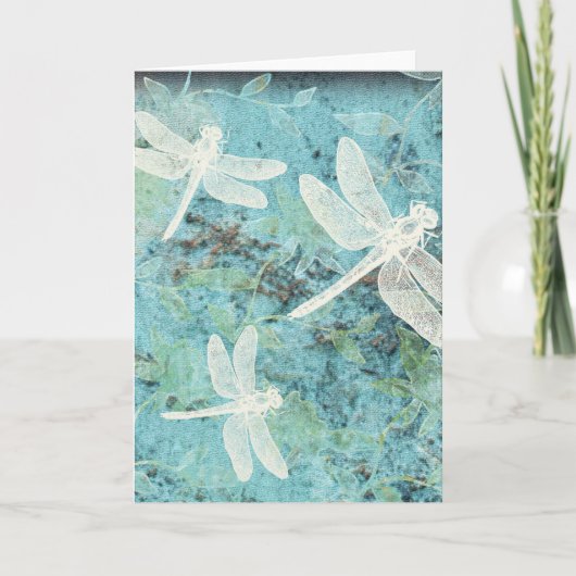 Carte Belle libellule Turquoise Damselflies Fleurs (Devant)