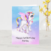 Carte Belle licorne avec Rainbow Mane Anniversaire (Fleur jaune)