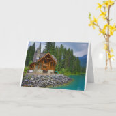 CARTE BELLE LOG CABINE "NOUVELLE MAISON" FÉLICITATIONS (Fleur jaune)