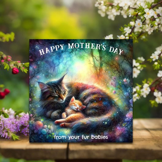 Carte Belle Mama Chat Aquarelle Jardin Fête des Mères