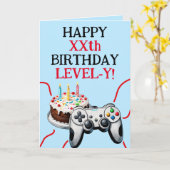 Carte Belle manette de jeu rouge et bleu gâteau Annivers (Fleur jaune)