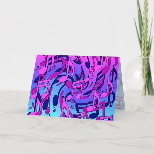 Carte Belle Musique Notes vives Pink Purple Blue Aqua (Devant)