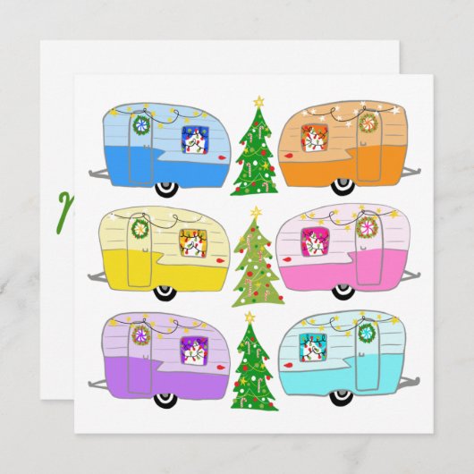 Carte Belle Noël Retro RV Remorques Jours fériés (Devant / Derrière)