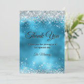 Carte Belle parties scintillant d'argent turquoise merci (Debout devant)