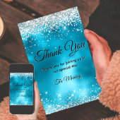 Carte Belle parties scintillant d'argent turquoise merci