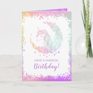 Carte Belle Parties scintillant Magique Unicorne Anniver