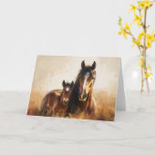 Carte Belle peinture de jument et de poulain (Fleur jaune)