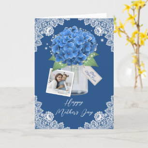 Carte Belle photo Florale Bleue Joyeuse fête des mères