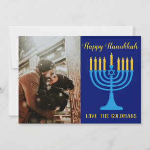 Carte Belle photo Hanoukka Blue et Gold
